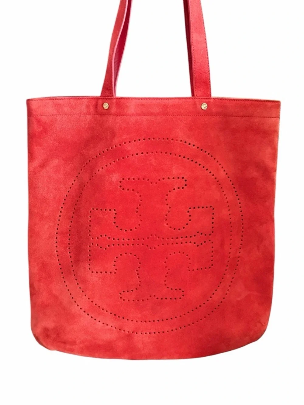 Tory Burch Marion Red Suede Logo Tote Bag